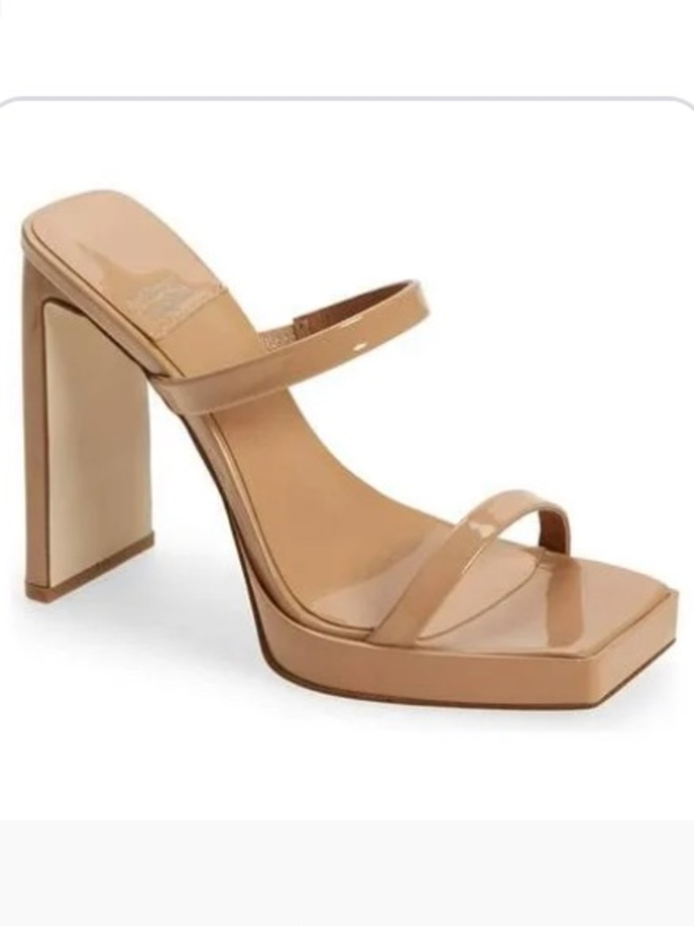 ✨Jeffrey Campbell Hustler Tan Patent Two-Strap High Heel Slide